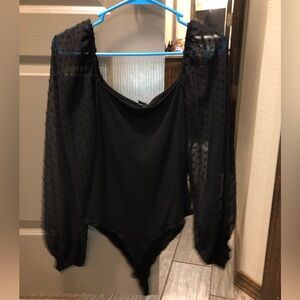Black body suit with sheer sleeves